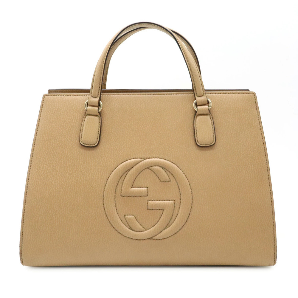 Gucci Soho Interlocking G Handbag Leather Beige Cream Shoulder Strap